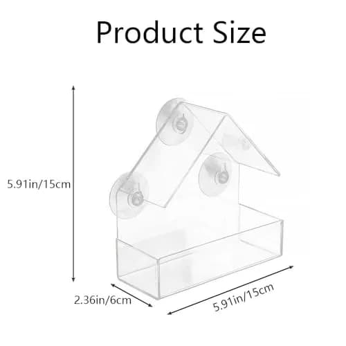 Forfuture-go Bird Feeder Birds House for Outdoor Window Wild Birds, Cardinal, Bluebird | Acrylic, Clear, 5.91in x 2.36in x 5.91in thumbnail 2