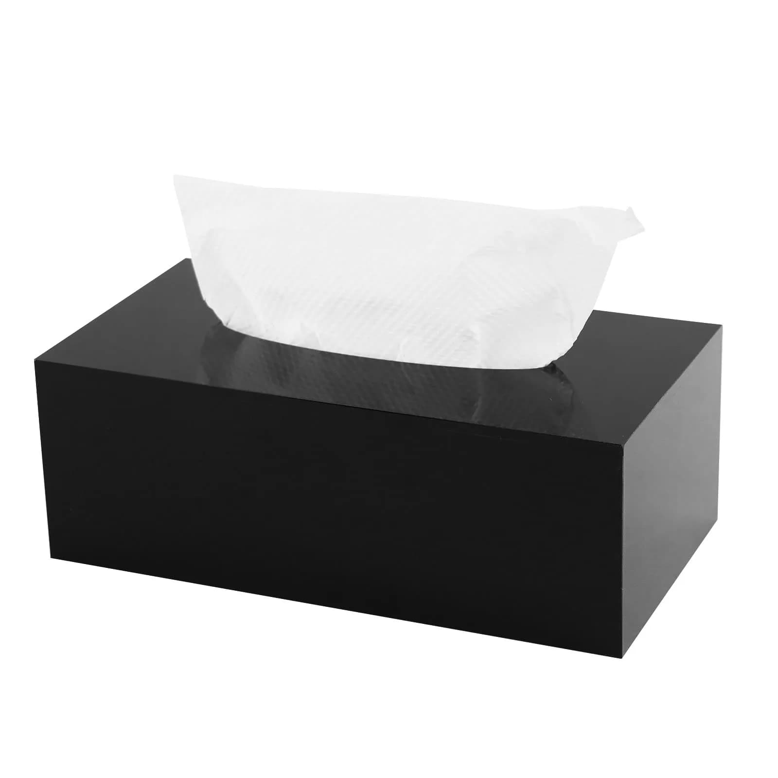 PITBVO Shiny Black Acrylic Tissue Box Holder for Rectangular Tissues | 25.0 cm (9.85") L x 13.0 cm (5.1") W x 11.4 cm (4.5") - main product image