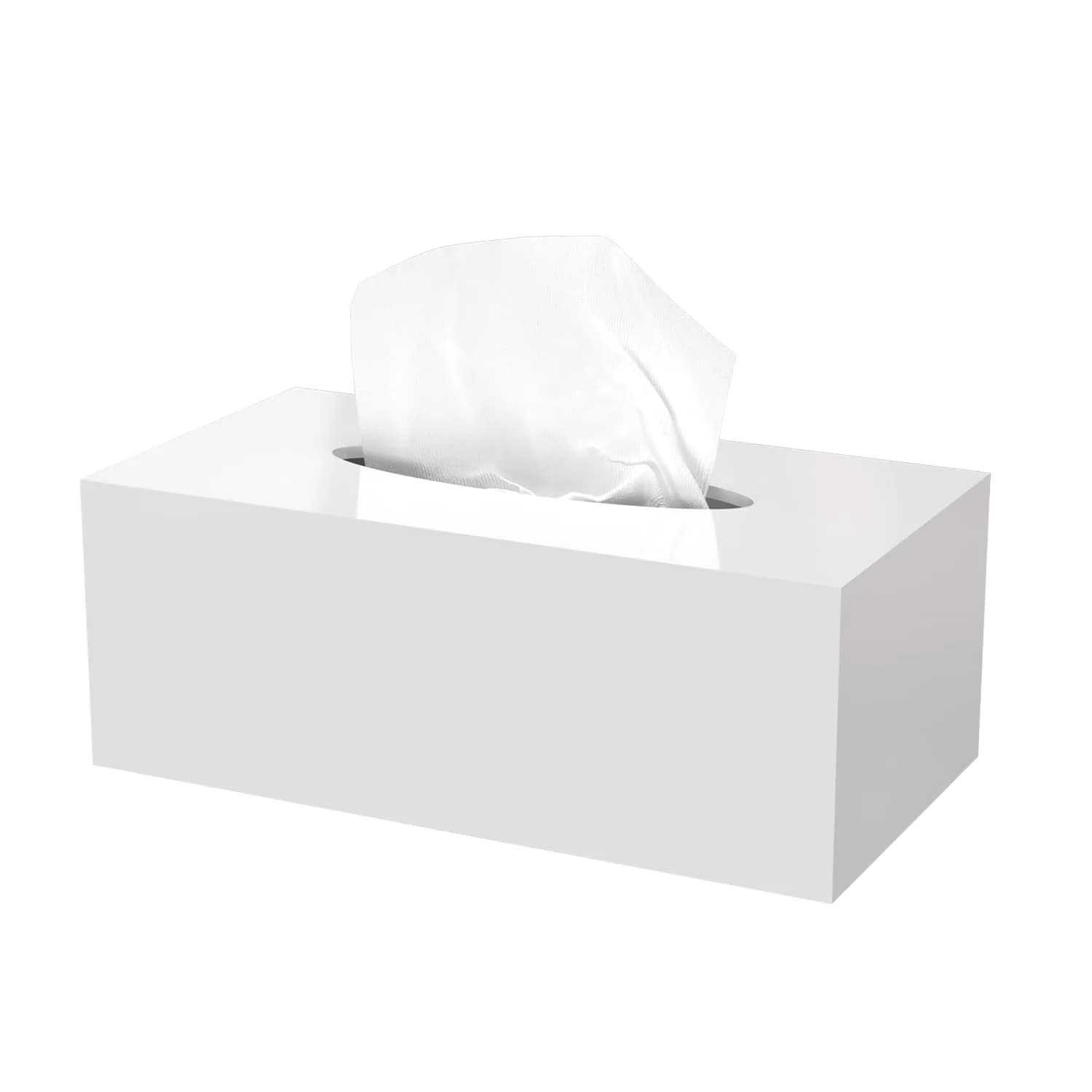 PITBVO Shiny Black Acrylic Tissue Box Holder for Rectangular Tissues | 25.0 cm (9.85") L x 13.0 cm (5.1") W x 11.4 cm (4.5") — Glossy White / 9.85"L x 5.1"W x 4.5"H