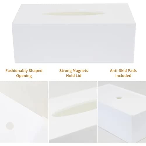 PITBVO Acrylic Tissue Box Cover Rectangle, White | Modern, Durable & Easy to Clean thumbnail 4