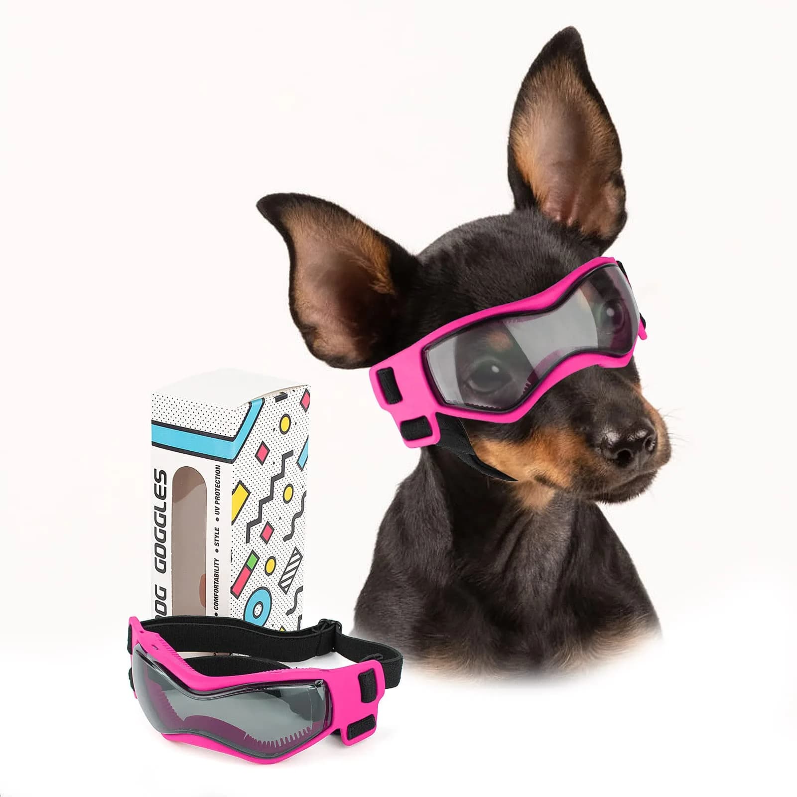 PETLESO Pink Dog Goggles for Small Breeds | UV Protection for Outdoor Riding & Driving
