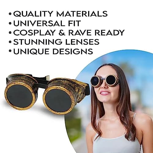 SoJourner Steampunk Goggles Classic - Bronze + Black Lens (3-Pack) | Kaleidoscope Effect Rave Eyewear thumbnail 2