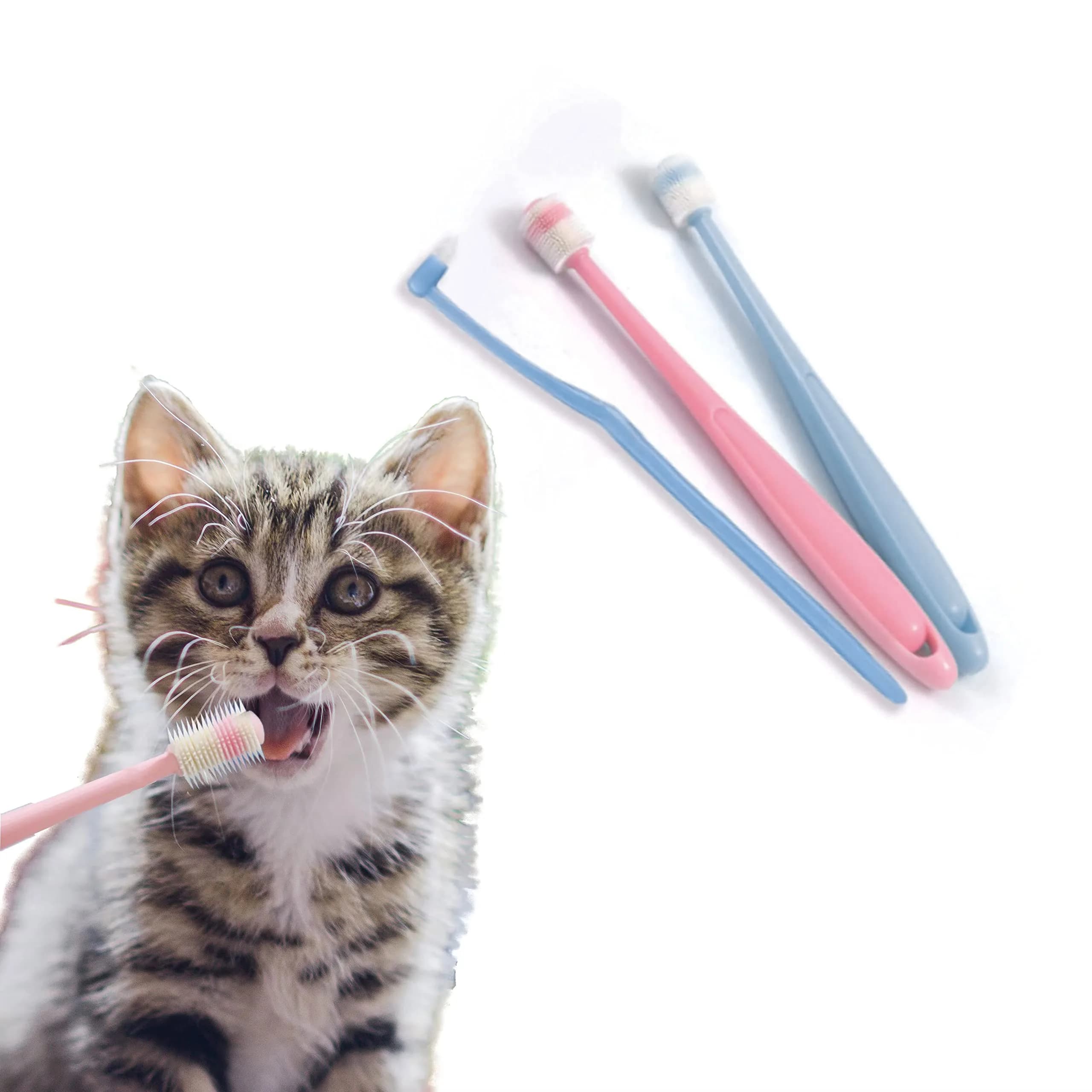 YMPEKA Pet Toothbrush Kit for Cats & Dogs 3 Pack | Deep Clean Silicone Bristles - main product image