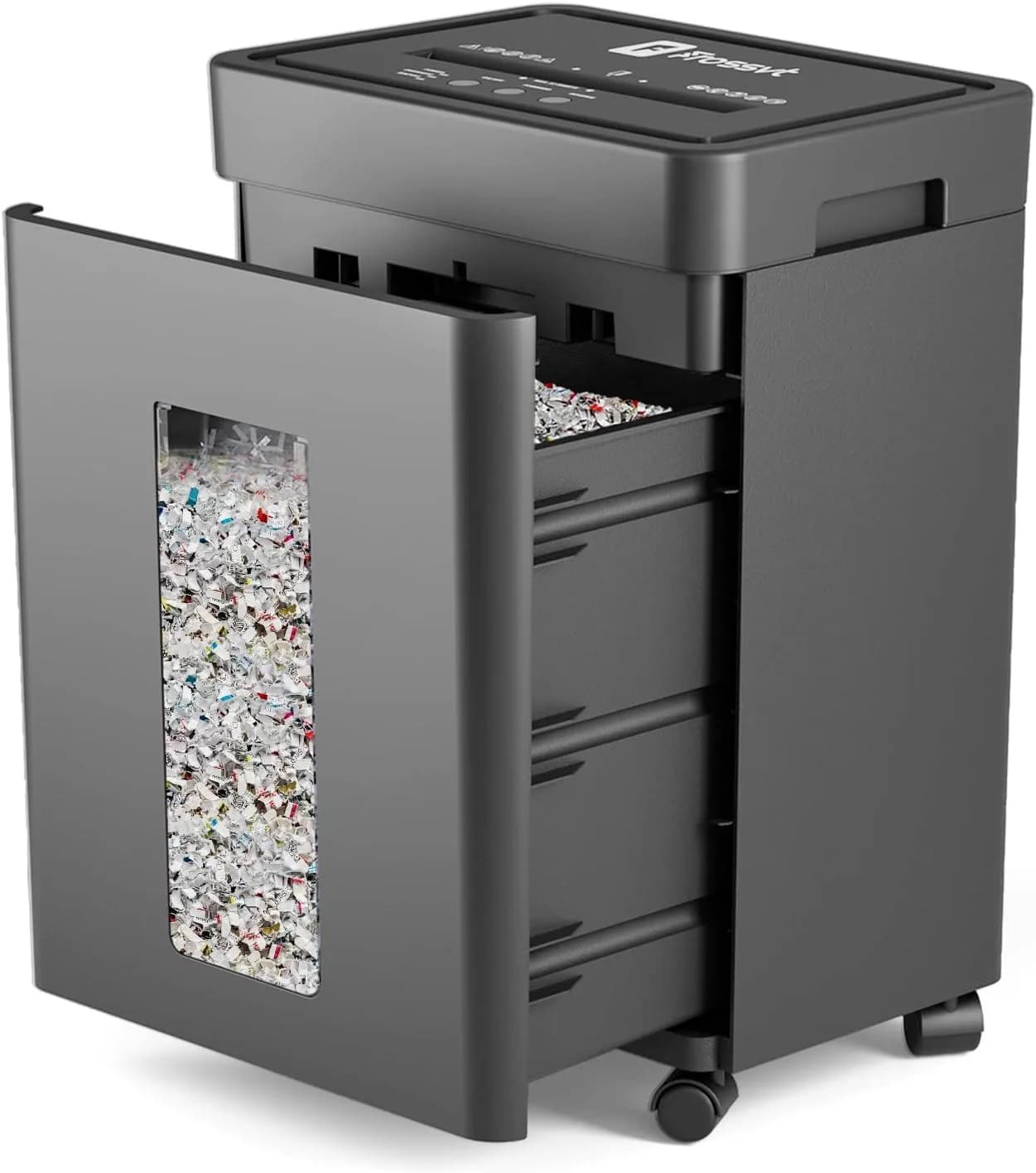 Frossvt Heavy Duty Paper Shredder Micro-Cut High Security Level P-4/12 Sheets | 10-Minute Run, Auto Reverse, 5.3-Gallon Bin — Grey