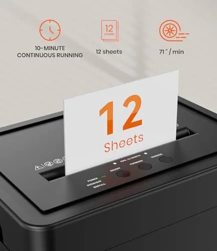 Frossvt Heavy Duty Paper Shredder Micro-Cut High Security Level P-4/12 Sheets | 10-Minute Run, Auto Reverse, 5.3-Gallon Bin thumbnail 3