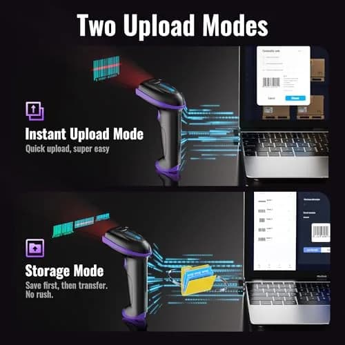 Tera 1D Wireless Laser Barcode Scanner 5100 Purple, 328 ft Range | Plug-and-Play USB & 2.4GHz Wireless thumbnail 5
