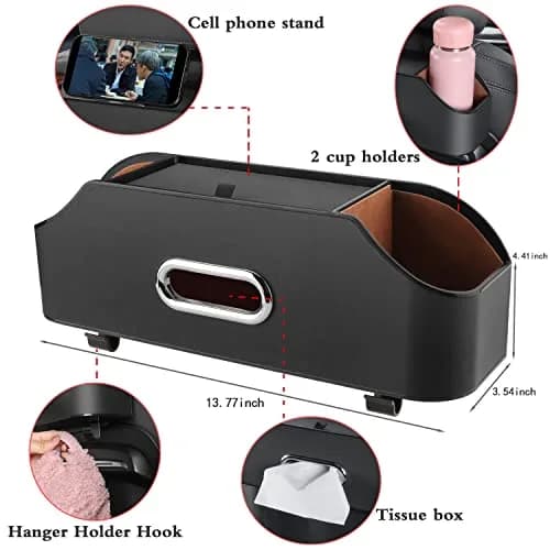HOLDCY Car Back Seat Organizer with 2 Cup Holders, Tissue Storage, Black | Multi-Pocket Design for Cars & Trucks thumbnail 2