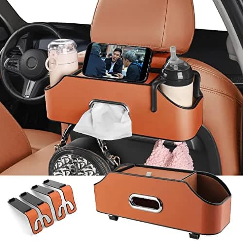 HOLDCY Car Back Seat Organizer with 2 Cup Holders, Tissue Storage, Orange | Waterproof, Durable & Easy to Install thumbnail 1