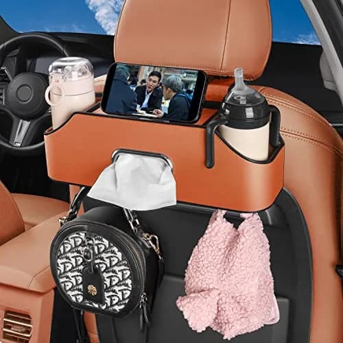 HOLDCY Car Back Seat Organizer with 2 Cup Holders, Tissue Storage, Orange | Waterproof, Durable & Easy to Install thumbnail 5