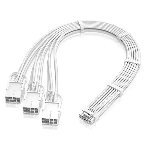 EZDIY-FAB 12VHPWR GPU Power Extension Cable 30cm (11.8in) | PCIe 5.0 16pin to 3x 8pin White thumbnail 1