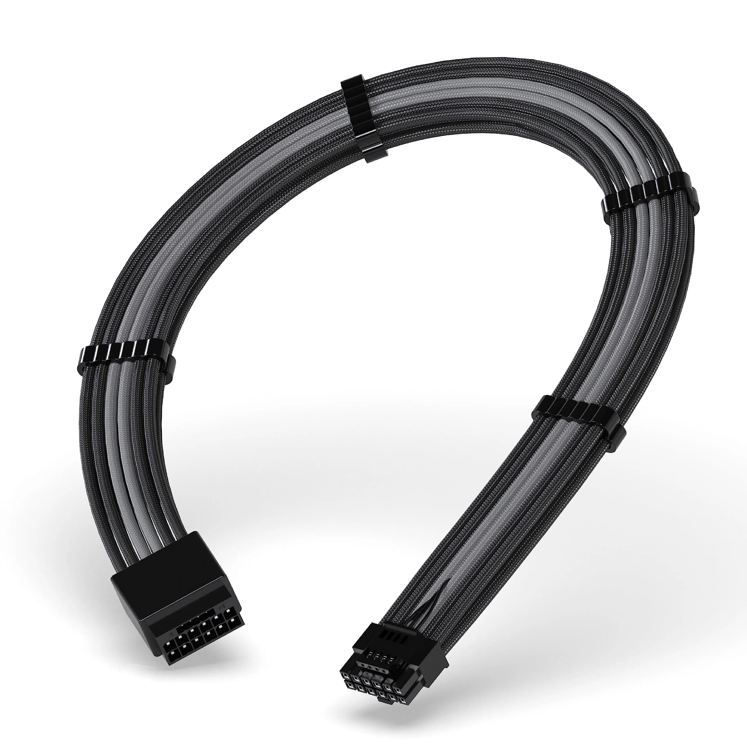 EZDIY-FAB 16pin (12+4) 12VHPWR PCIe 5.0 GPU Power Sleeved Cable Extension, Male to Female, Compatible with RTX 4080, 4090, 4070, 16AWG with Cable Combs-Black Grey - main product image