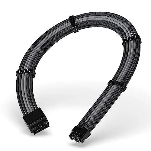 EZDIY-FAB 16pin (12+4) 12VHPWR PCIe 5.0 GPU Power Sleeved Cable Extension, Male to Female, Compatible with RTX 4080, 4090, 4070, 16AWG with Cable Combs-Black Grey thumbnail 1