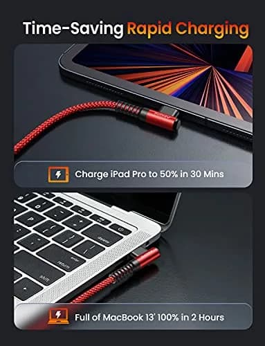AINOPE USB C Cable 60W 2-Pack 3.3ft Nylon Braided | Fast Charging Right Angle USB Type C Cable for Samsung, MacBook, iPad, Pixel (3.3ft x2) thumbnail 6