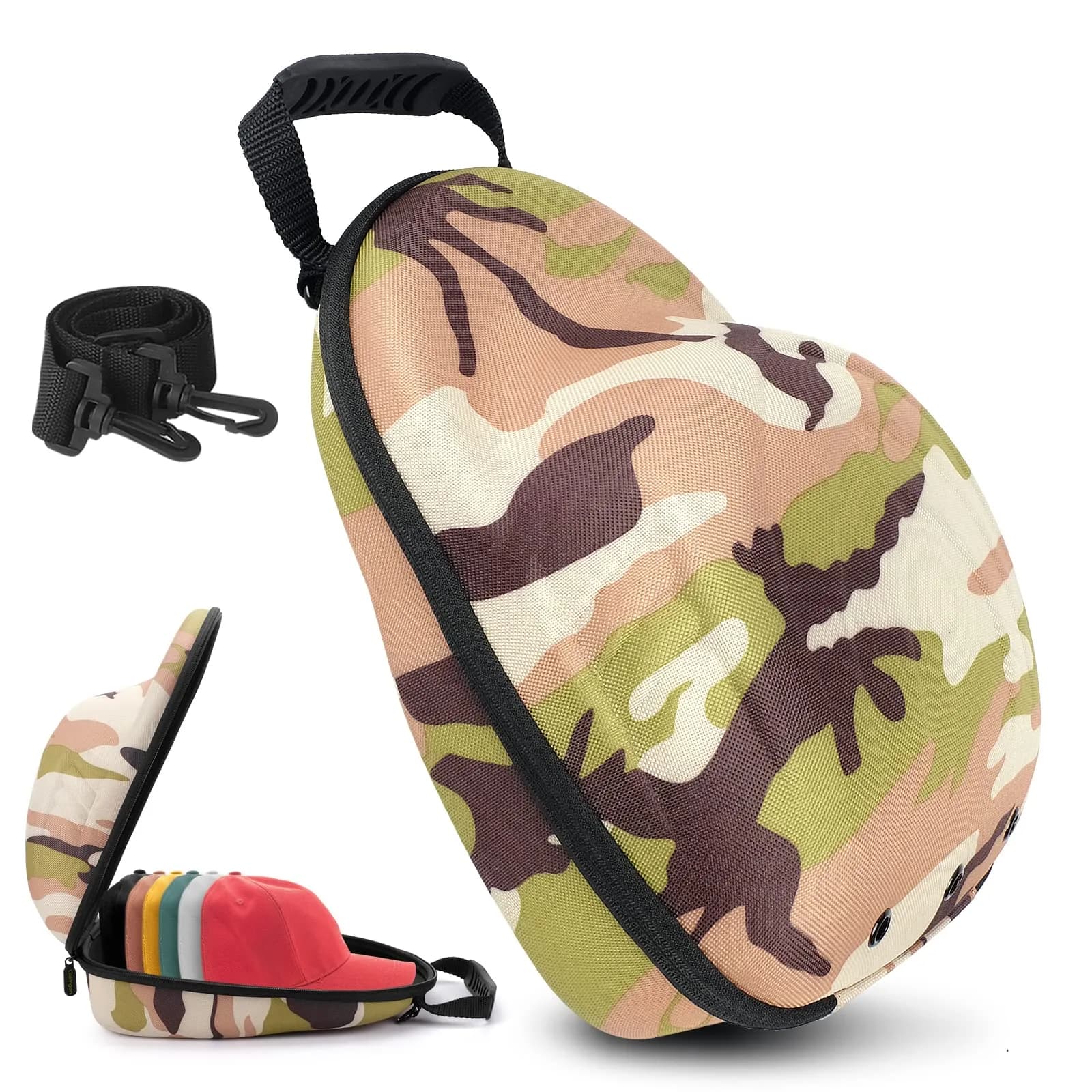 Glamgen Hat Travel Hard Case for 6 Baseball Caps | Lightweight & Durable Organizer with Shoulder Strap