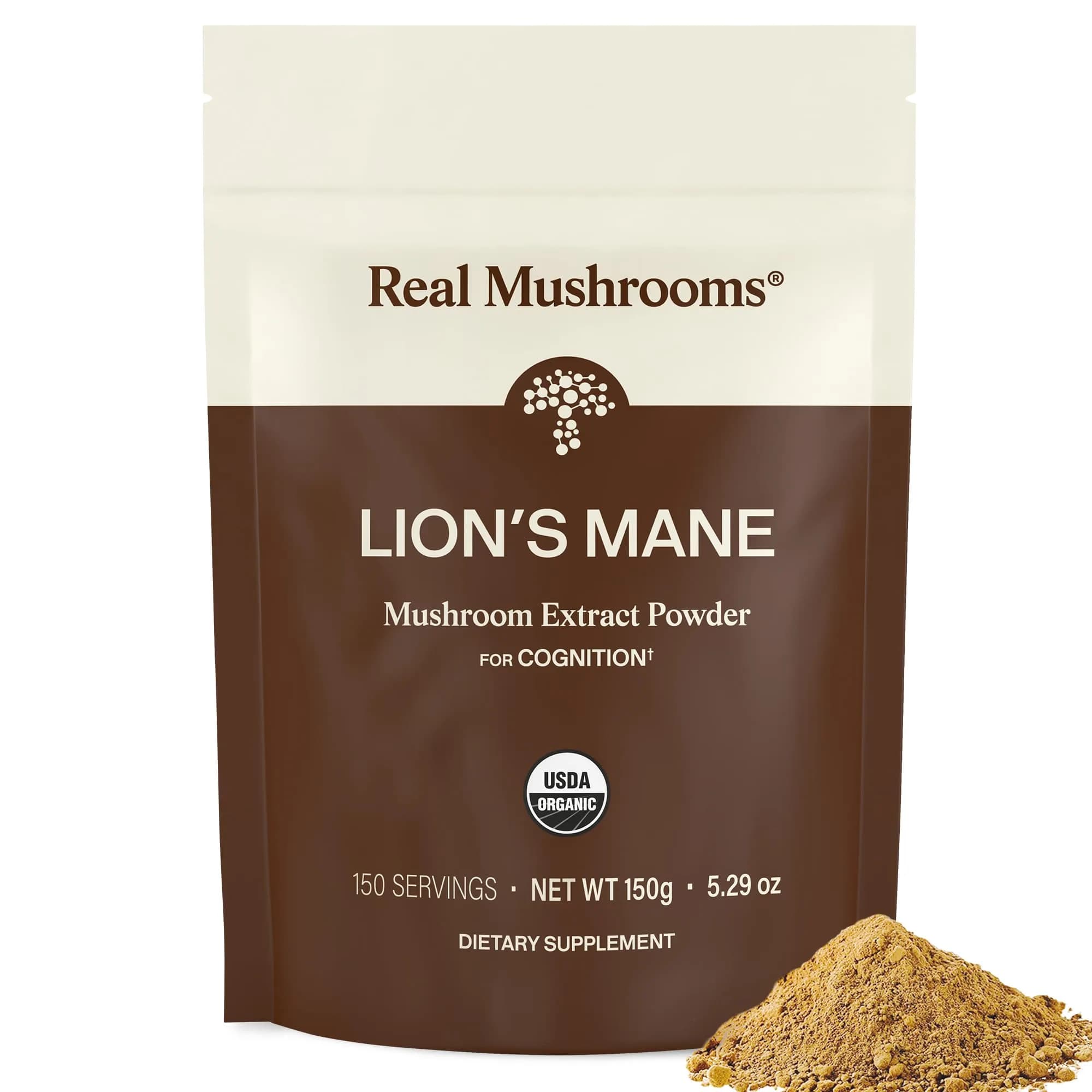 Real Mushrooms Lion's Mane Extract Powder 150 Servings | Organic Adaptogen for Focus & Clarity