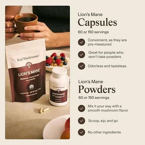Real Mushrooms Lion's Mane Extract Powder 150 Servings | Organic Adaptogen for Focus & Clarity thumbnail 5