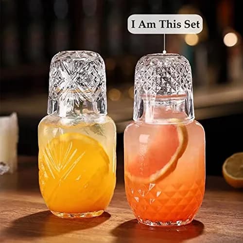 Mfacoy Bedside Water Carafe and Glass Set | Thick Glass, 17 OZ Jug & 5 OZ Cup, Dishwasher Safe, Vintage Design thumbnail 2