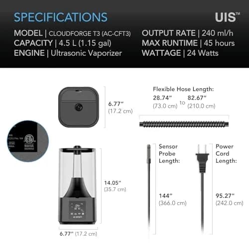 AC Infinity CLOUDFORGE T3 Plant Humidifier 4.5L | Smart VPD & Humidity Control for Growers thumbnail 6