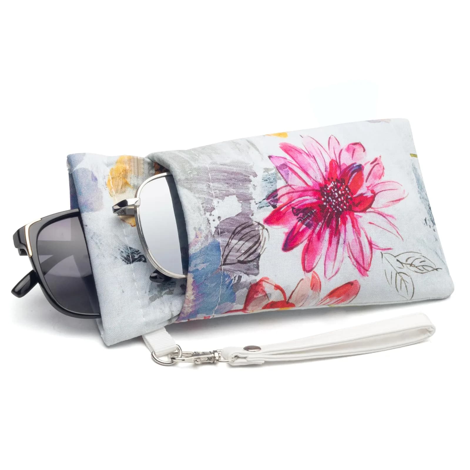 Face Shadow Double Glasses Case Soft Eyeglass Case Ink Flower | Holds Two Pairs, Microfiber Protection