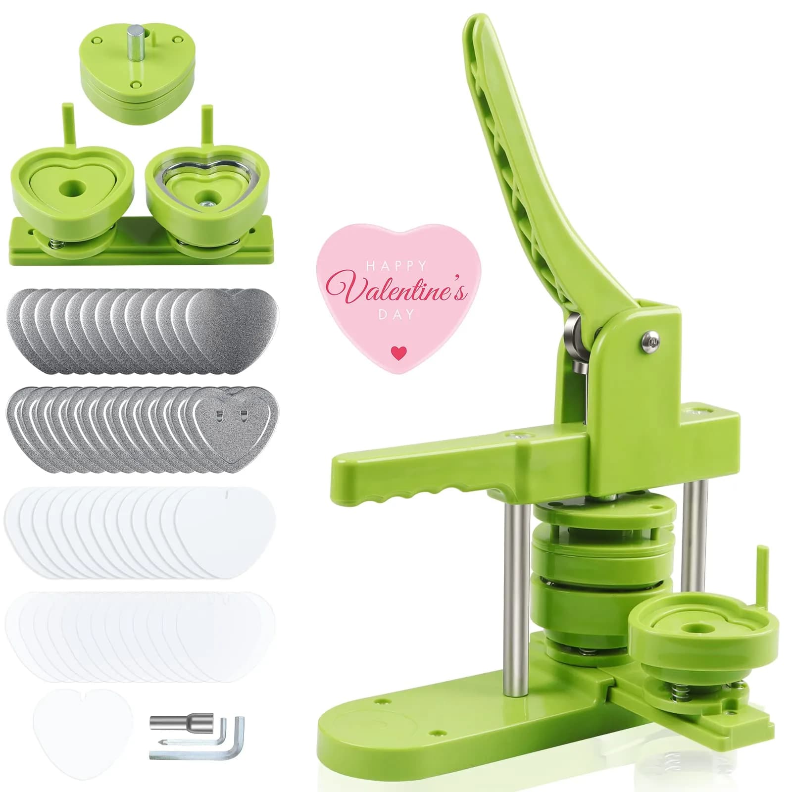 MK.Bear Heart Button Maker Machine Replaceable Badge-Model, DIY Button Pin Maker Kit, Badge Press Machine with 100PCS Heart Badge Supplies | Detachable, Durable, Easy