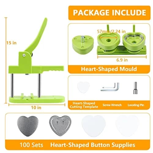MK.Bear Heart Button Maker Machine Replaceable Badge-Model, DIY Button Pin Maker Kit, Badge Press Machine with 100PCS Heart Badge Supplies | Detachable, Durable, Easy thumbnail 3