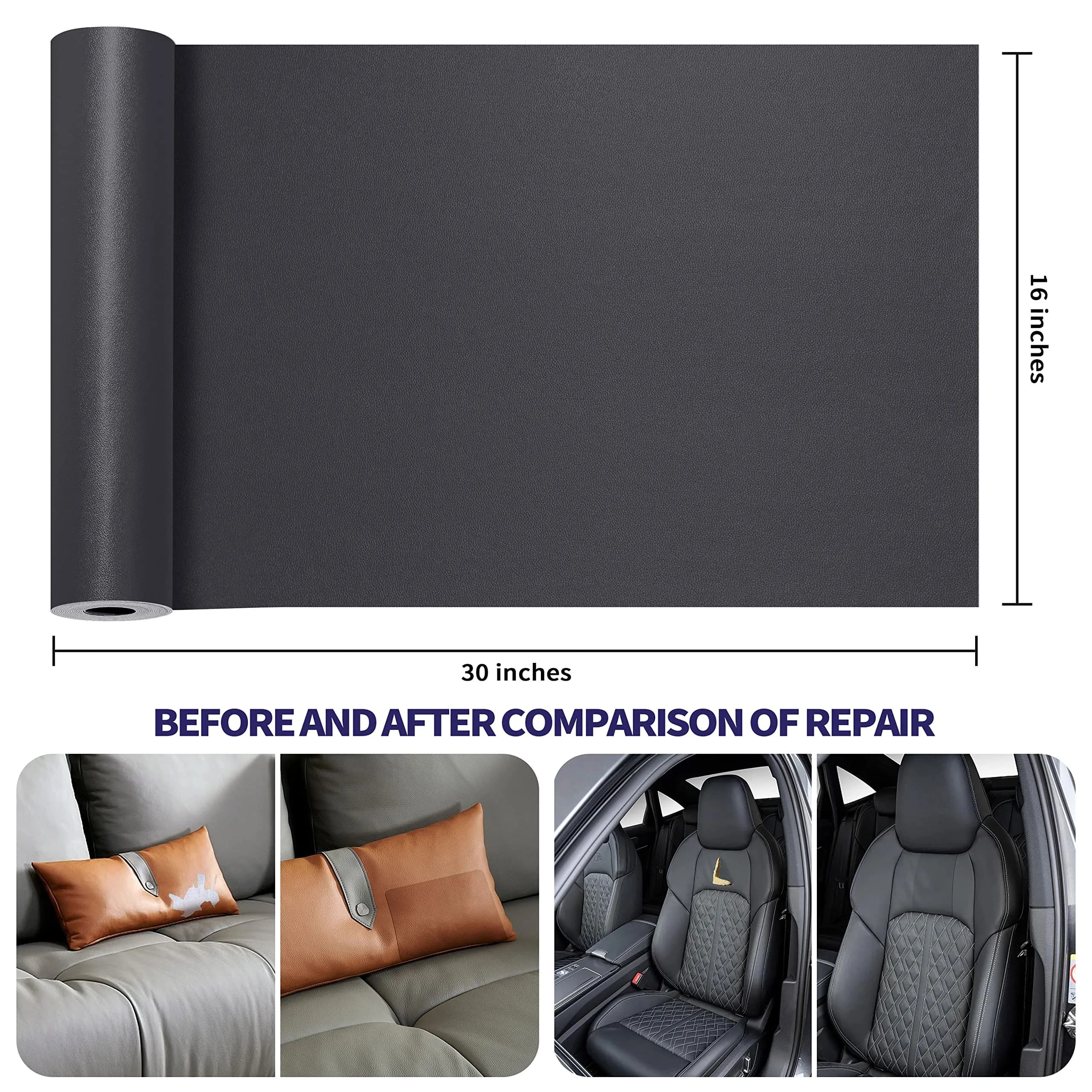 Besezx Leather Repair Patch Tape Kit Dark Gray 30in x 16in | Premium Self-Adhesive Vinyl and Upholstery Repair thumbnail 2