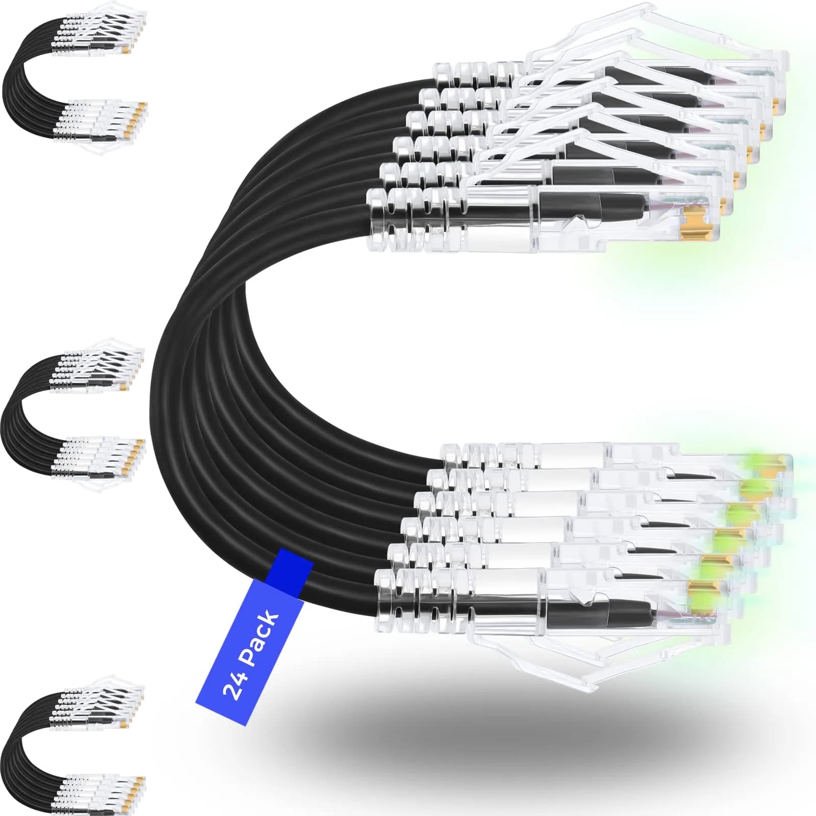 Rapink Cat6a Ethernet Patch Cables 2ft (24 Pack) Slim, 10Gbps Speed | High-Density Data Center Solution