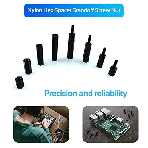 COMRUN M2 Black Nylon Hex Spacer Standoff Screw Nut Set Assortment Kit 350PCS | For PCB Motherboard Circuit Board thumbnail 4