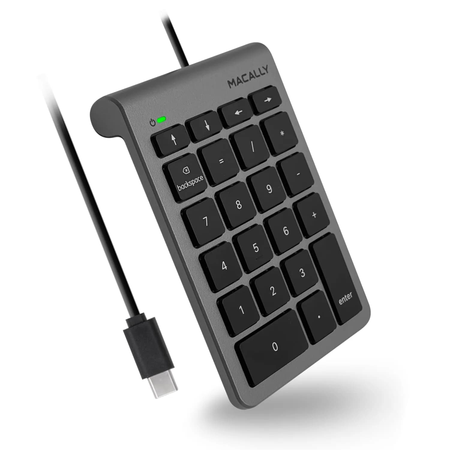 Macally USB-C Wired Number Pad for Mac & PC - 22 Full-Size Keys, Slim Portable Numpad with Tactile Feedback | 22-Key USB Keypad with 5ft Cable - main product image