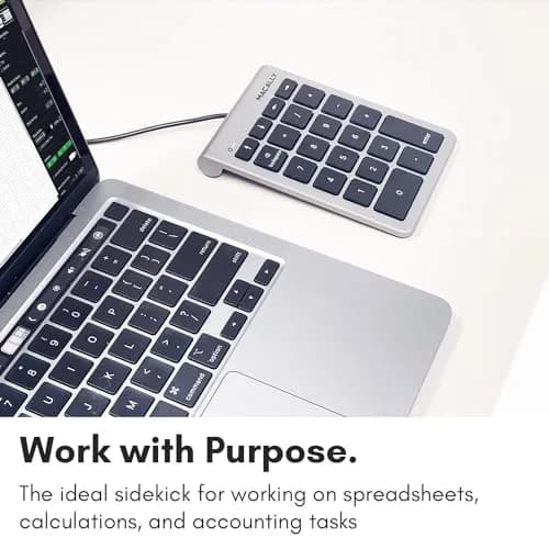 Macally USB-C Wired Number Pad for Mac & PC - 22 Full-Size Keys, Slim Portable Numpad with Tactile Feedback | 22-Key USB Keypad with 5ft Cable thumbnail 3