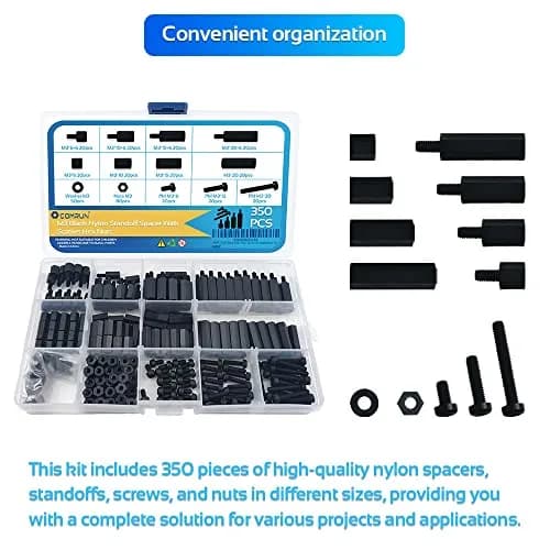 COMRUN M3 Black Male Female Nylon Hex Spacer Standoff Screw Nut Set Assortment Kit (350PCS) | For PCB Motherboard Circuit Board thumbnail 5