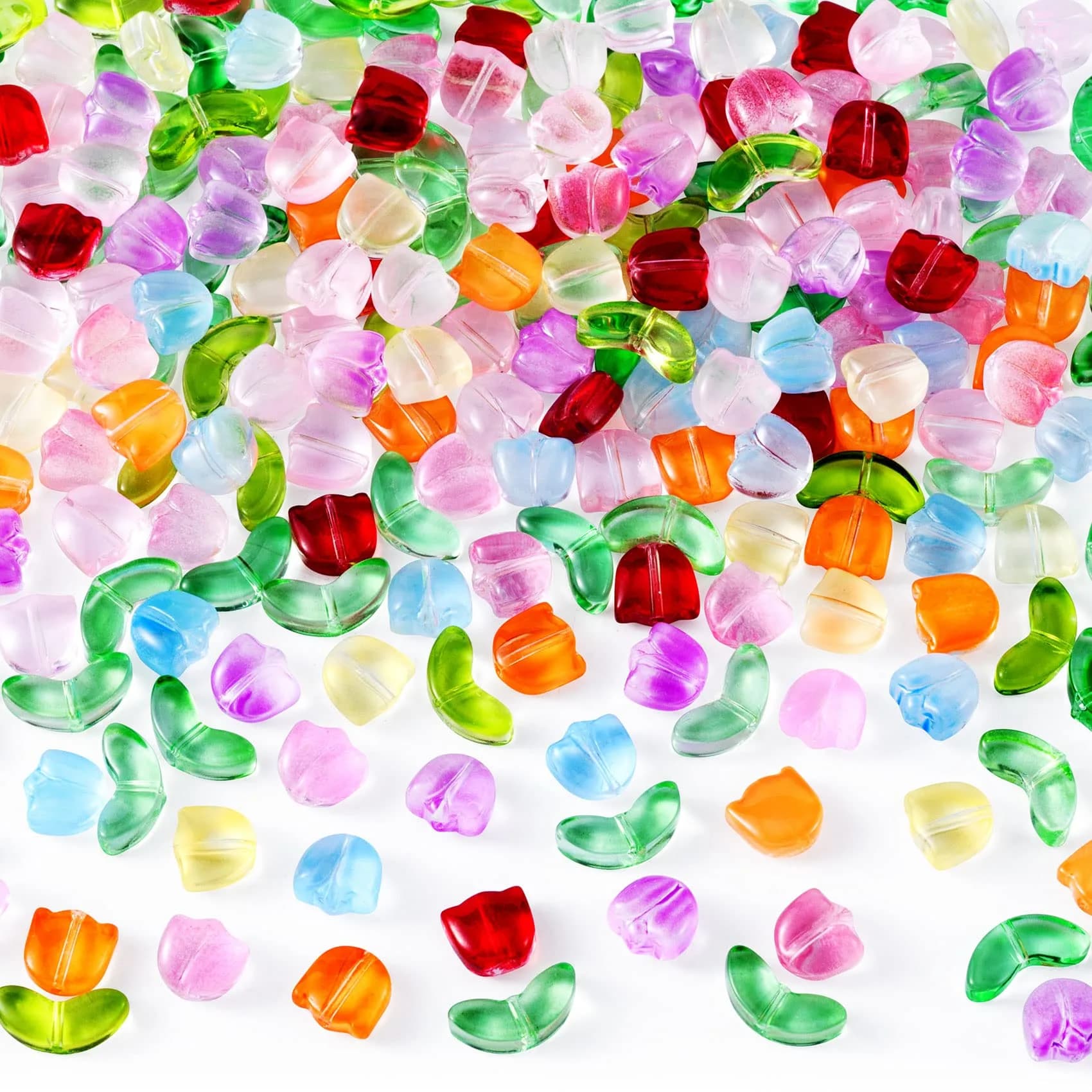 PAGOW 120pcs Tulip Flower Glass Beads | Colorful Czech Handcrafted Loose Glass Beads for Jewelry — Tulip-160pcs Bright Colors