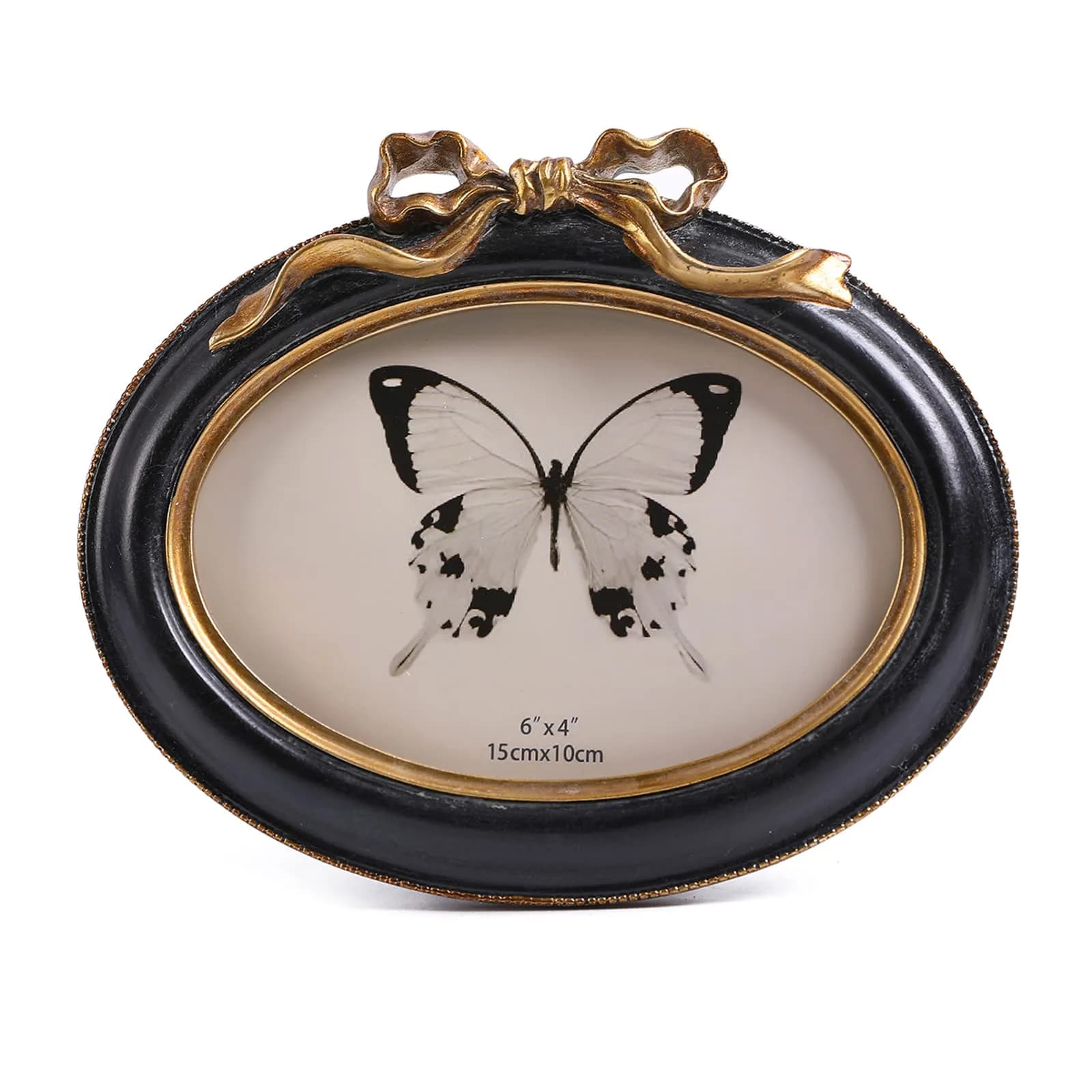 SIKOO Vintage Picture Frame 4x4 Round | Antique Bronze Gold Wall & Tabletop Decor — Black and Gold / 4 x 6 Oval