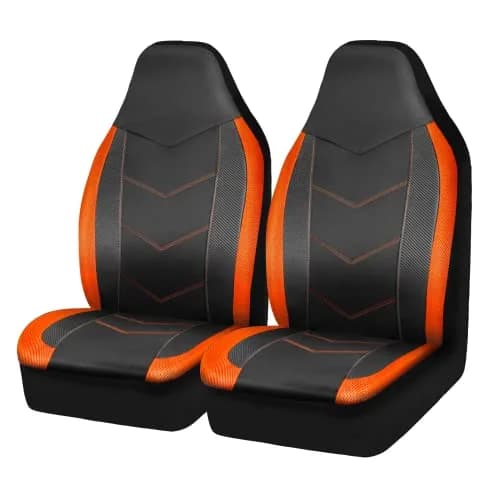 PIC AUTO High Back Front Car Seat Covers - Sports Carbon Fiber Mesh Design, Two Front Set, Airbag Compatible, Universal Fit (Orange) thumbnail 1