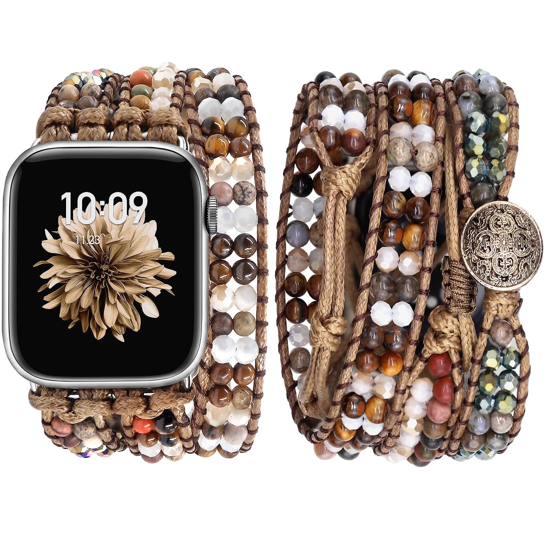 JR.DM Boho Beaded Band for Apple Watch 38mm-42mm | Handmade Braided Rope Strap (en_US) — A Brown