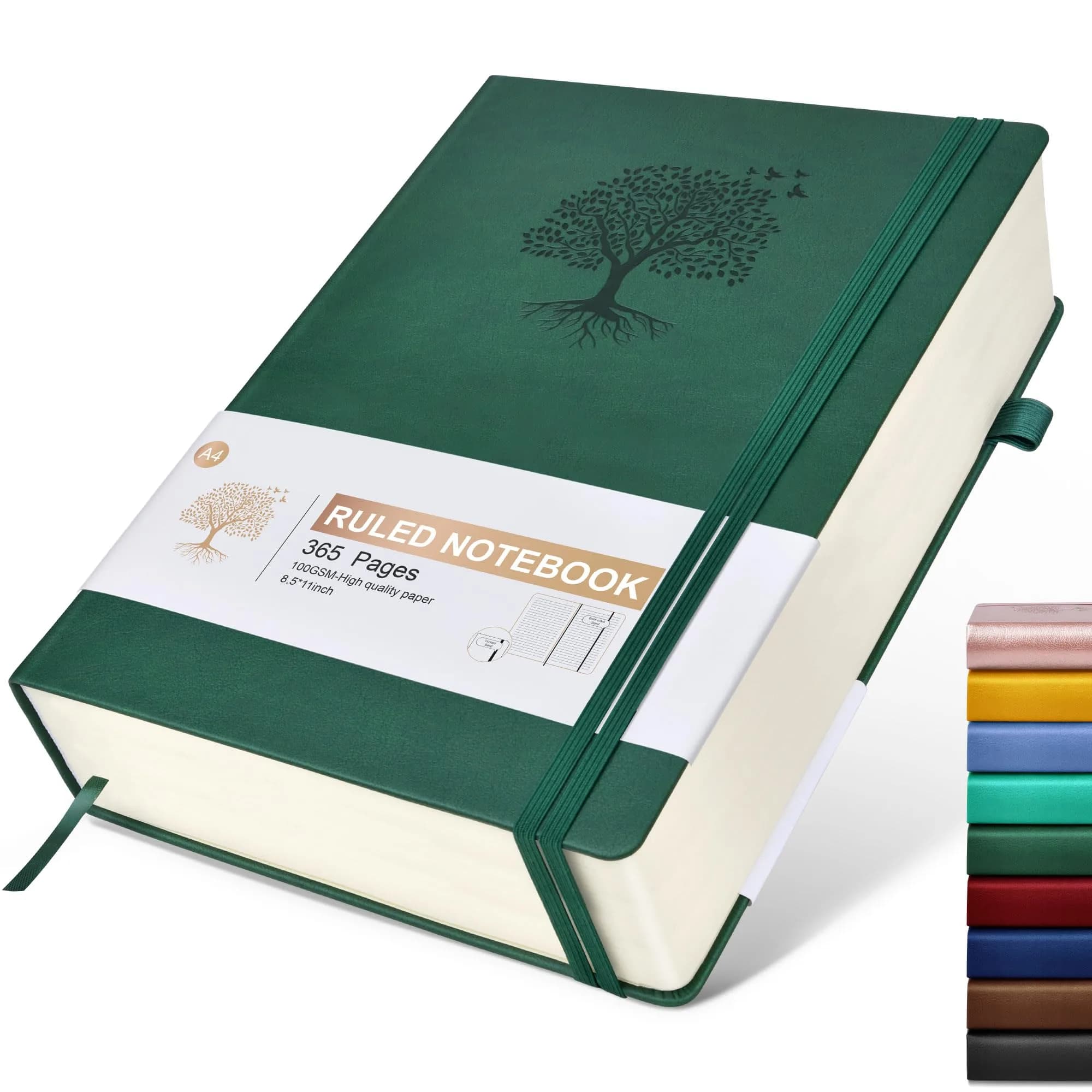 Ansopu Leather Journal Notebook 365 Pages A4 Green | Thick 100Gsm Ruled Hardcover