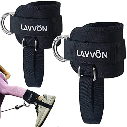 LAVVON Padded Ankle Straps for Cable Machines - Glute Workout Cuffs (2-Pack, Black) | Upgrade Stability for Lower Body Workouts thumbnail 1
