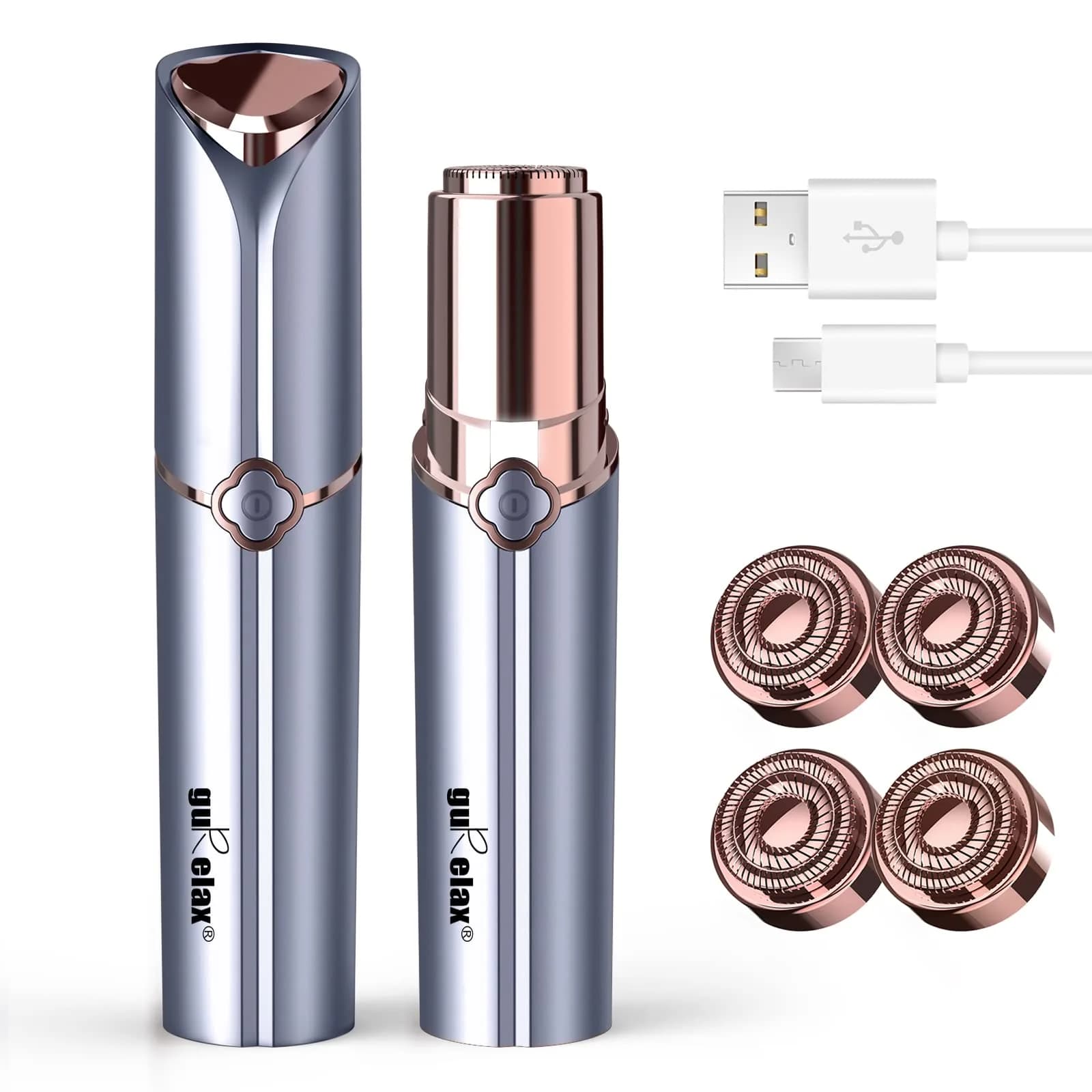 GURELAX Facial Hair Remover for Women, Painless Electric Shaver with 4 Replacement Heads | USB Rechargeable & Hypoallergenic