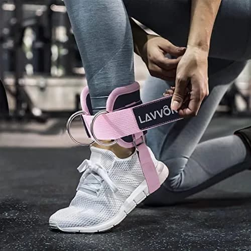 LAVVON Padded Ankle Straps for Cable Machines - Glute Kickback Workout Cuffs (Pink, 1 Pair) thumbnail 6