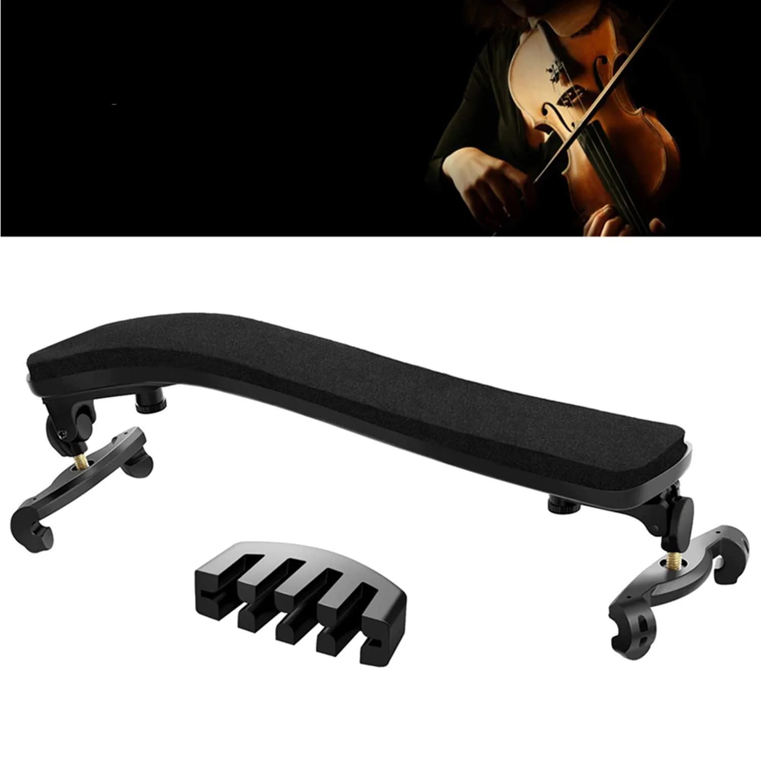 SUEWIO Violin Shoulder Rest for 4/4-3/4 Size with Collapsible Feet, Includes Practice Mute & Rosin | Adjustable Height & Width — Classic 1/2