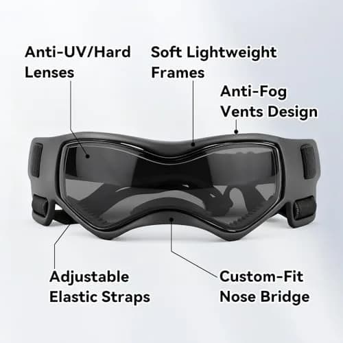 PETLESO Dog Goggles Small Breed UV Protection Adjustable Straps Black S | Outdoor Pet Eyewear for Riding & Hiking thumbnail 3