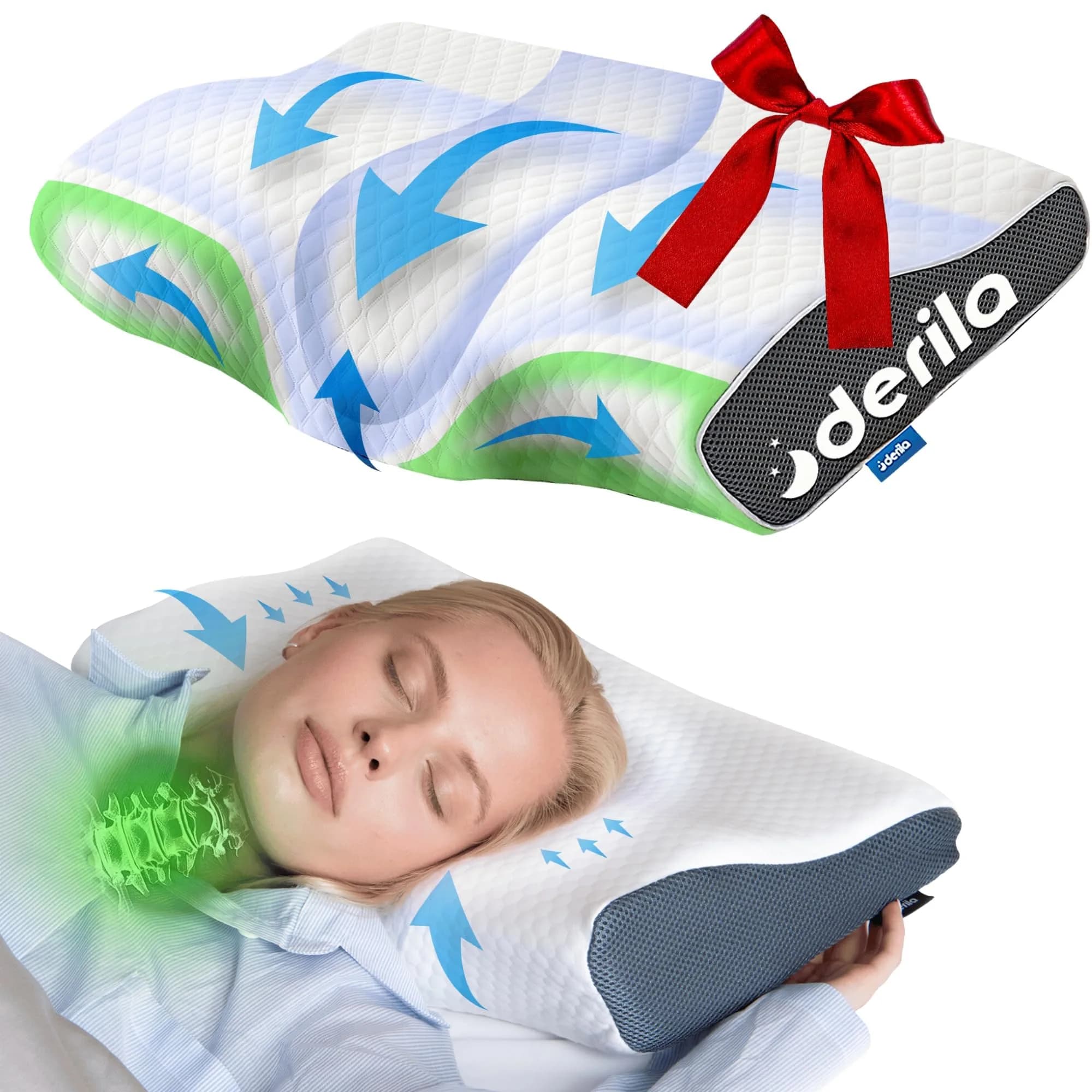 Derila Cervical Neck Pillow for Sleeping, Memory Foam 50cm (19.7") | Supports Neck & Spine — King Size