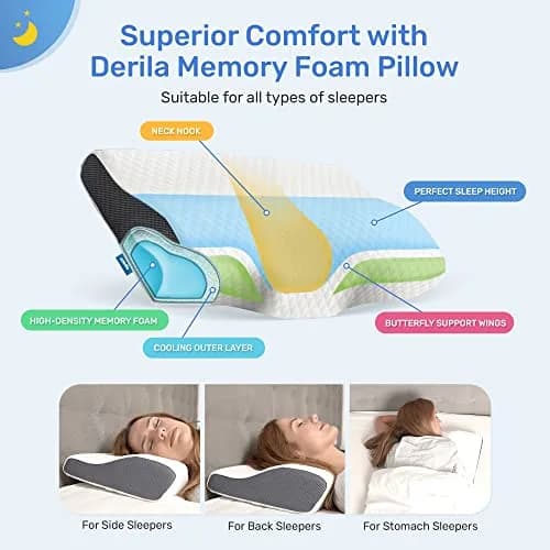 Derila King Cervical Neck Pillow, Memory Foam Contour 60cm (23.6") x 34cm (13.4") x 11cm (4.3") | Supports Neck & Head for All Sleepers thumbnail 3