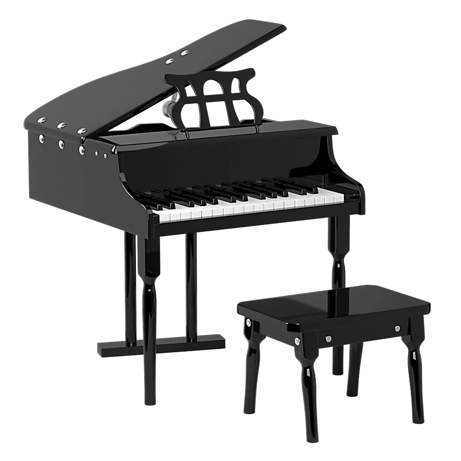 HONEY JOY Classical Kids Piano 30-Key Mini Grand Pink | Wooden Musical Toy for 3+ — 3 Straight Leg-Black