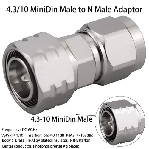 Whisary 4.3-10 Mini DIN Male to N Male Adapter 60g | Low PIM 163dBc RF Connector thumbnail 2