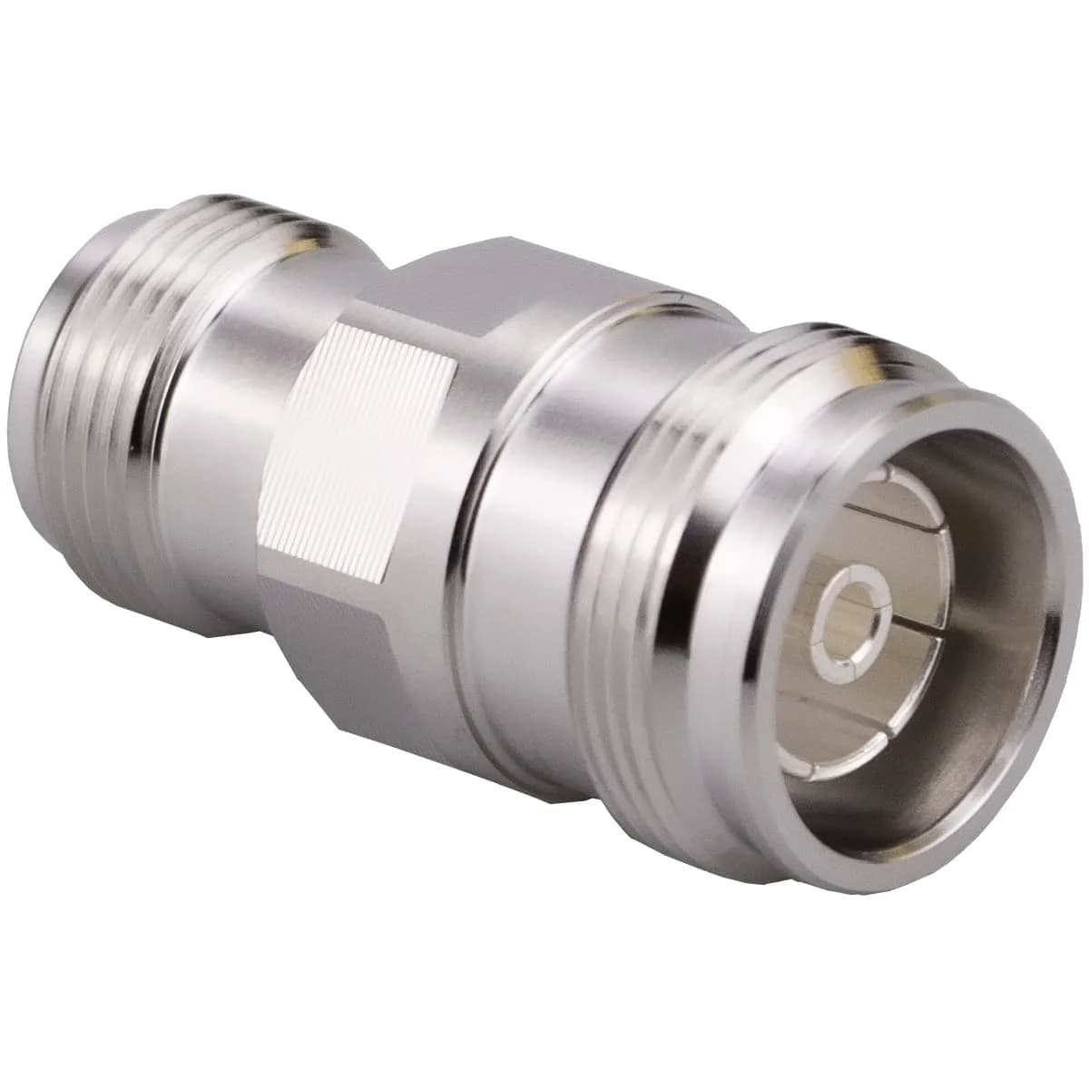 Whisary 4.3/10 MiniDin Female to Female Adapter 50 Ohm (1 Piece) | Low PIM RF Connector — Silver