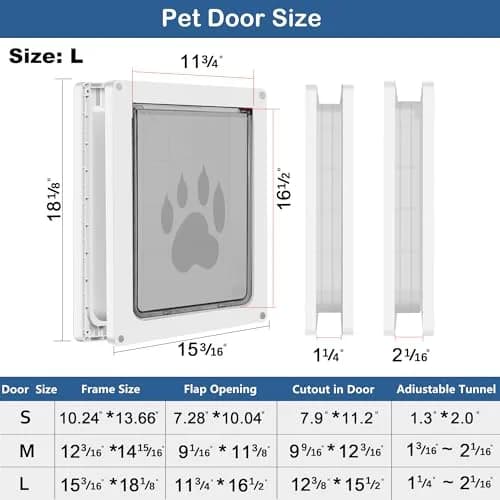 CEESC Large Dog Door, 11.75"x16.5" Flap, Up to 80 lbs, Weatherproof, Durable, White thumbnail 4