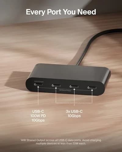 Belkin 4-Port USB-C Hub 10Gbps 100W PD | MacBook, iPad, PC Compatible thumbnail 3