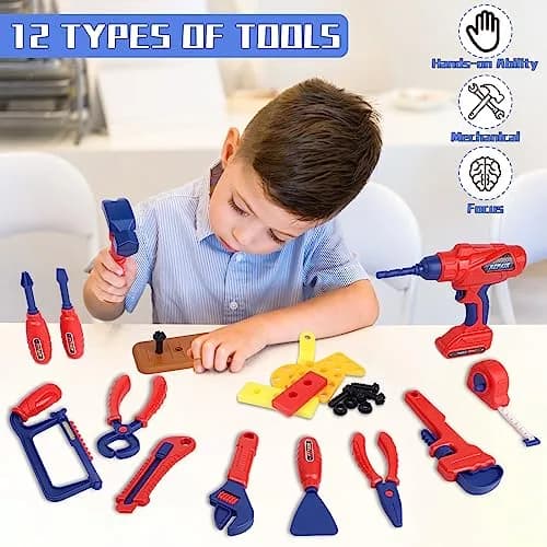 Magic4U Kids Tool Set 49PCS with Electric Drill, Safety Vest, Hat, Goggles | Pretend Play Toy for Ages 3+ thumbnail 6