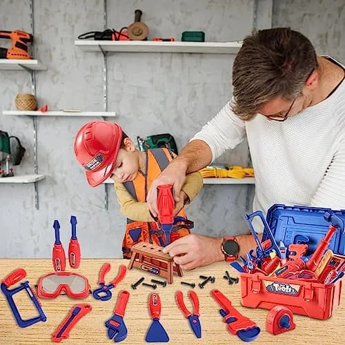 Magic4U Kids Tool Set 49PCS with Electric Drill, Safety Vest, Hat, Goggles | Pretend Play Toy for Ages 3+ thumbnail 8